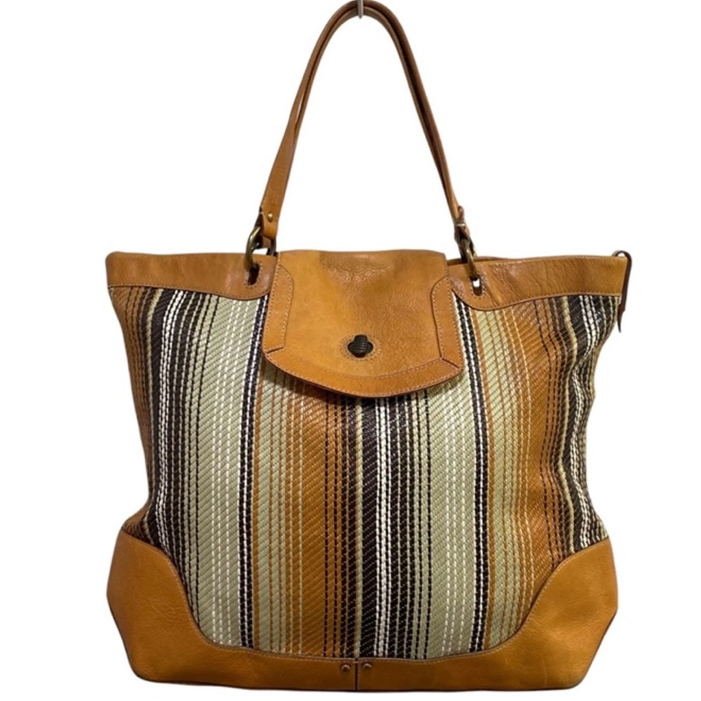 Cole Haan Multi Striped Textile & Leather Trim Boho Large Tote Handbag